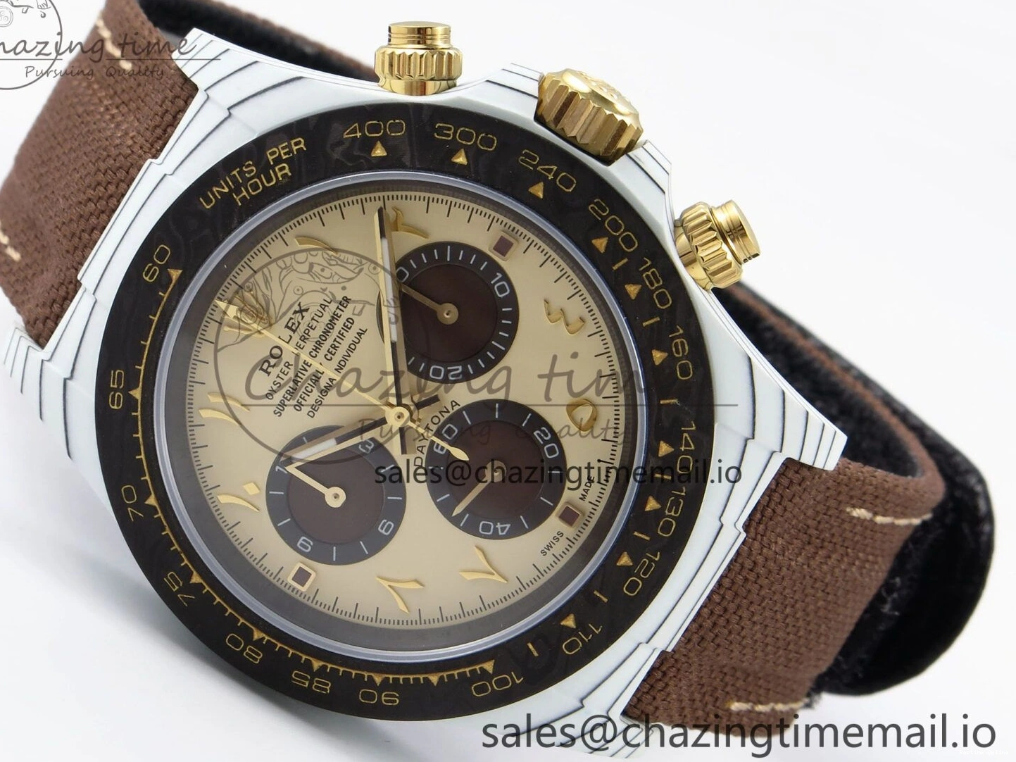 0120 Refined Daytona DIW “DESERT EAGLE”  White Carbon DIWF 1:1 Best Edition Cream Brown Dial on Brown Nylon Strap SH 1074